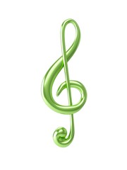 3D Rendering of green treble clef isolated on white background