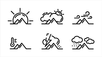 Set of weather in the mountains thin line  icons. Eps 10 vector illustration.