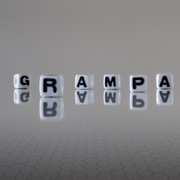 The concept of grampa represented by black and white plastic letter cubes