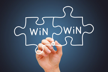 Win-Win Jigsaw Puzzle Business Concept - obrazy, fototapety, plakaty
