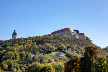 Fototapeta na wymiar Saxony Anhalt, view of Neuburg Castle with tower in Freyburg / Unstrut