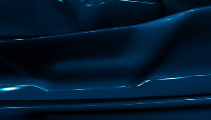 3D abstraction. Bends in blue car paint. 3D rendering.