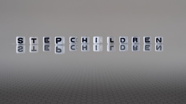 The concept of stepchildren represented by wooden letter tiles