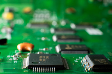 Obraz premium Close up green memory board with SMD chip