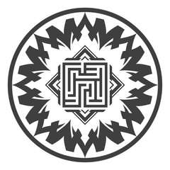 Abstract mystical maze symbol. Labyrinth print.
