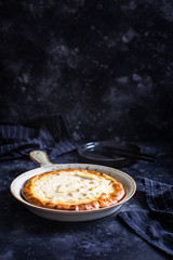 Homemade cheesecake, Russian cheesecake, homemade cottage cheese casserole with raisins. On a ceramic decorative dish