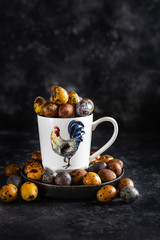 Easter colored quail eggs, painting Easter eggs with natural dyes