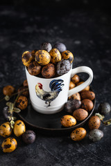 Easter colored quail eggs, painting Easter eggs with natural dyes