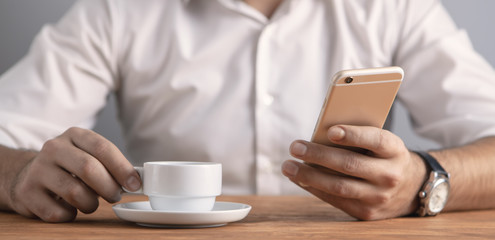 businessman, coffee and smartphone, business concept