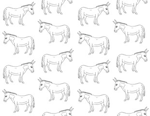 Vector seamless pattern of hand drawn doodle sketch donkey isolated on white background