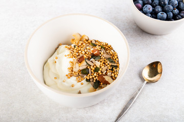 Healthy breakfast from quinoa granola