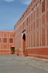 Red Detail at Chandra Mahal Palace (City Palace) in Jaipur, The Pink City, Rajasthan, India.
