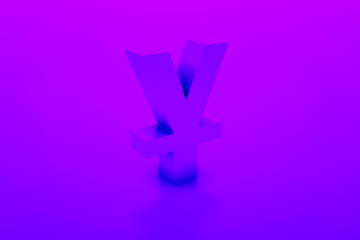 Obraz premium Yuan symbol isolated on purple color background. 3d illustration