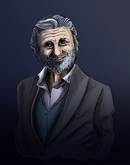 Old smiling man sketch, elegant man dressed in suite