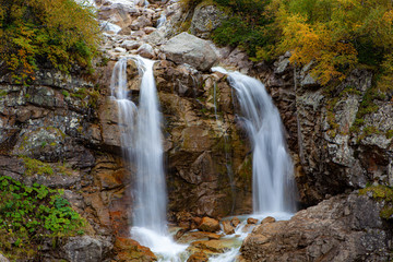 waterfall in the Digor gorge in South Ossetia, Caucasus, Russia