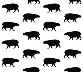 Vector seamless pattern of black capybara silhouette isolated on white background