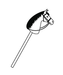 Vector flat cartoon outline riding hobby horse toy isolated on white background