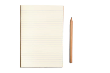 Notebook with pencil isolated on white background