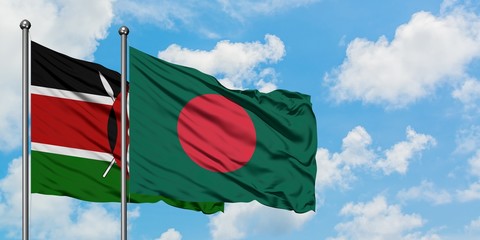 Kenya and Bangladesh flag waving in the wind against white cloudy blue sky together. Diplomacy concept, international relations.