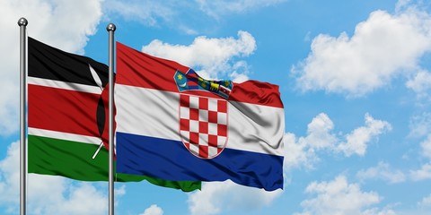 Kenya and Croatia flag waving in the wind against white cloudy blue sky together. Diplomacy concept, international relations.