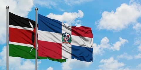 Kenya and Dominican Republic flag waving in the wind against white cloudy blue sky together. Diplomacy concept, international relations.