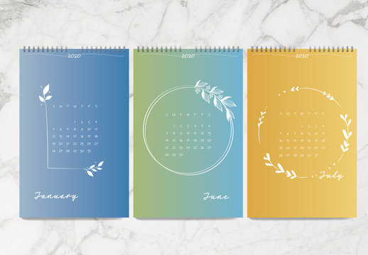 Calendar Layout with Gradient Background Elements