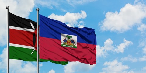 Kenya and Haiti flag waving in the wind against white cloudy blue sky together. Diplomacy concept, international relations.