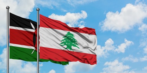 Kenya and Lebanon flag waving in the wind against white cloudy blue sky together. Diplomacy concept, international relations.