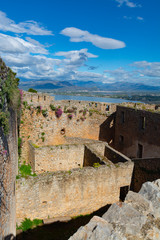 Old venetian fortress on hilltop in beautiful greek town Nafplio, Peloponnese, Greece