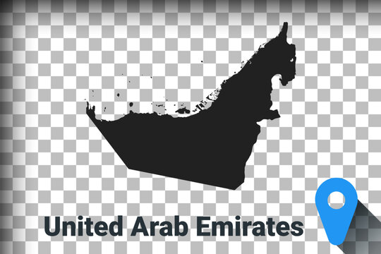 Map of United Arab Emirates, black map on a transparent background. alpha channel transparency simulation in png. vector