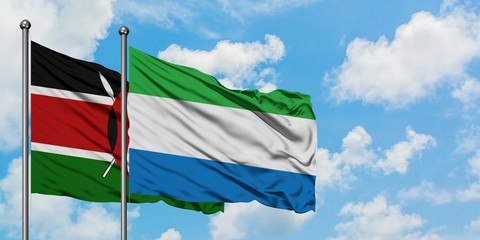 Kenya and Sierra Leone flag waving in the wind against white cloudy blue sky together. Diplomacy concept, international relations.