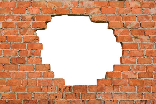 Hole in the brick wall, texture background,isolated, copy space