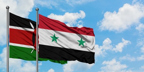 Kenya and Syria flag waving in the wind against white cloudy blue sky together. Diplomacy concept, international relations.