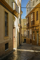 Streets in old central part of  ancient town Cadiz, Andalusia, Spain