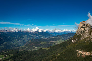 View from the Voelsegg mountain north along the Eisacktal valley overlooking Seis and Kastelruth