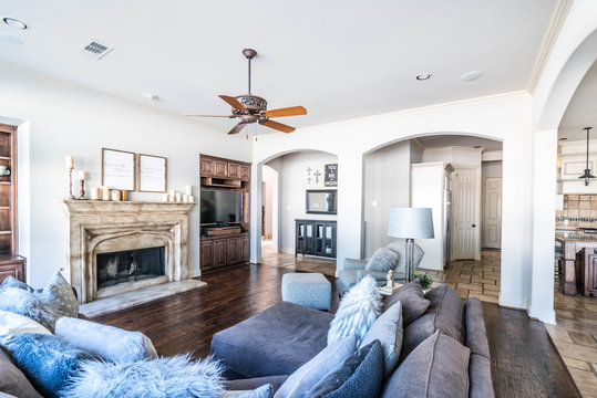 Traditional To Transitional Living Room With Sofa And Fireplace