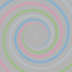 Troxler Effect Optical Illusion Concept Illustration. Multicolored spirals radiating from the center around a black dot. Stare at the black dot, and the colors will disappear after a few seconds.