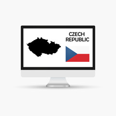 Computer monitor with a flag and map country Czech Republic.