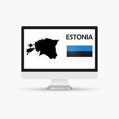 Computer monitor with a flag and map country Estonia.
