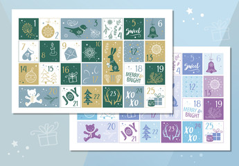 Advent Calendar Poster with Holiday Illustrations