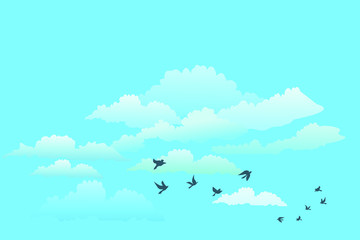 clear blue sky birds clouds