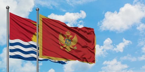 Kiribati and Montenegro flag waving in the wind against white cloudy blue sky together. Diplomacy concept, international relations.