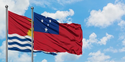 Kiribati and Samoa flag waving in the wind against white cloudy blue sky together. Diplomacy concept, international relations.