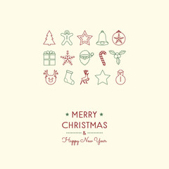 Concept of Christmas greeting card with hand drawn decorations. Vector.