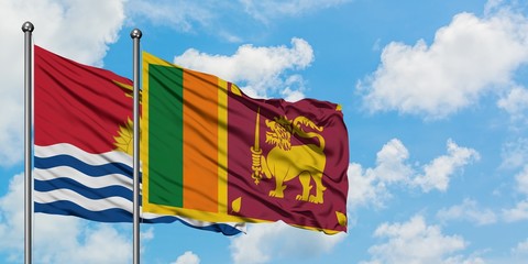 Kiribati and Sri Lanka flag waving in the wind against white cloudy blue sky together. Diplomacy concept, international relations.