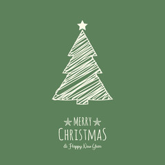 Christmas decoration with wishes and hand drawn tree. Vector.