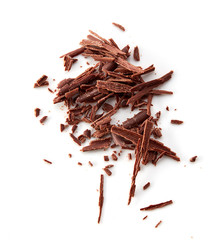chocolate shavings on white background