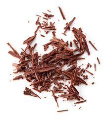 chocolate shavings on white background