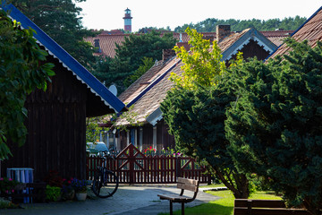 Curonian Spit. Nida. The colorful wooden houses.  Picture of Nida, Lithuania. Wood facade. 