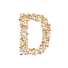 Vegetarian ABC. Vegetables on white background	forming letter D